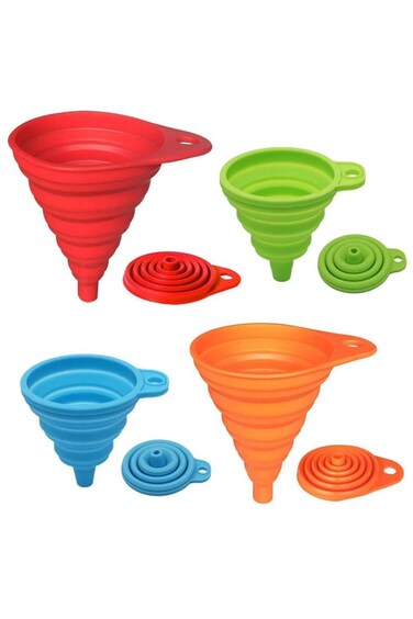 ORiTi 4 قطع من قمع السيليكون القابل للطي، قمع صغير وكبير قابل للطي للاستخدام في المطبخ