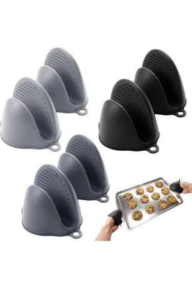 HIKPACKER 3 Pairs of Silicone Oven Gloves, Pot Holder Gloves, Mini Oven Gloves, Dishwasher Safe, Ov