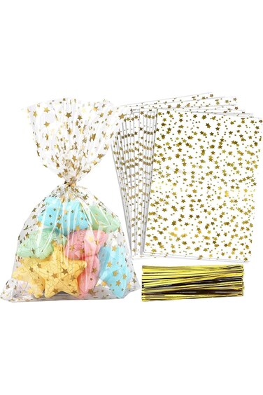 ALMEKAQUZ 100 Pcs Party Favor bags Clear Candy Cookie Bags Gift Wrap Cello Cellophane Treat Bags Pa