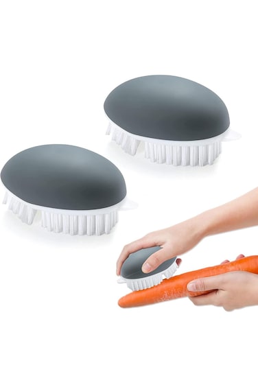 2 Pcs Vegetable Brush, Non-Slip Potato Scrubber with Flexible and Hard Bristles Fruit Cleaning Brus
