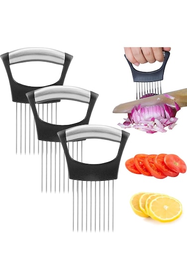 ALMEKAQUZ 3 Pcs Onion Slicer, Onion Holder for Slicing Stainless Steel Vegetable Slicer Tomato Cutt