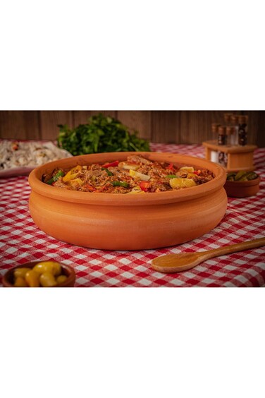 Luksyol Clay Pan for Mexican, Indian, Korean Dishes - Handmade Terracotta Cookware for Oven, Unglaz
