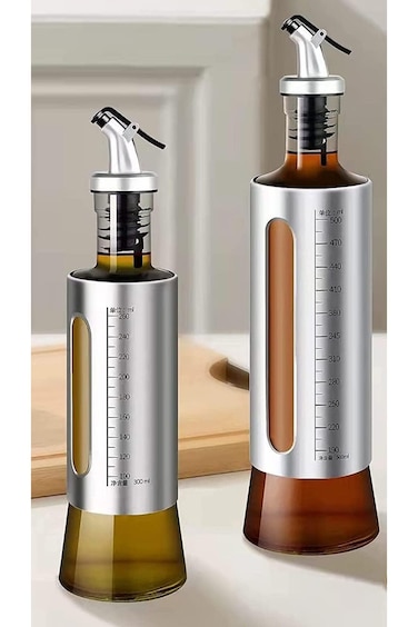 Olive Oil and Vinegar Dispenser Bottle Set, Premium Stainless Steel Glass oil and vinegar dispenser