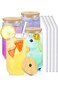 ELECDON Can Shaped Glass Cups With Glass Straw and Bamboo Lids, 4 Pcs Transparent Water Cup for Jui