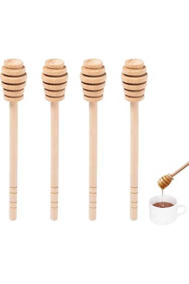 4 Pcs Wooden Honey Dipper Stick, 6.3 Inches Honey Stirrer Stick, Honey Wand Spoon for Honey Jar Dis