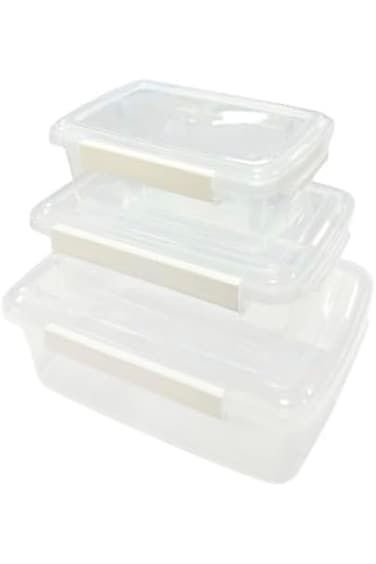 Durable and Stackable Transparent Plastic Food Container Set with Lockable Lids and Easy Grip Side