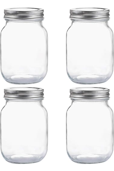 YINGERHUAN Glass Regular Mouth Mason Jars, 16 oz Clear Glass Jars with Silver Metal Lids for Sealin