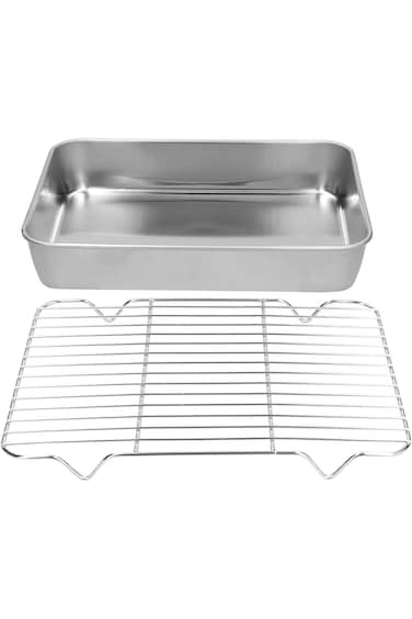 صينية تحميص، صينية رغيف اللحم مع صينية تصريف مع رف، صينية تحميص مستطيلة من الفولاذ المقاوم للصدأ