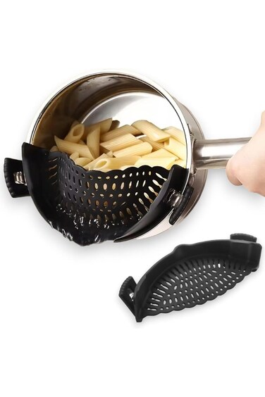 مصفاة سيليكون ALMEKAQUZ بمشبك، للأواني والمقالي، مصفاة المعكرونة، مصفاة طعام للحوم والخضروات