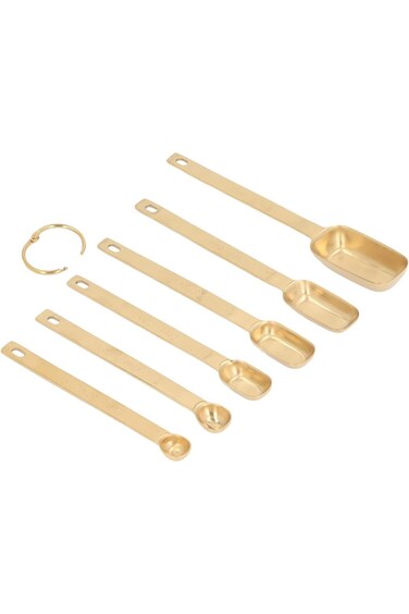 Measuring Spoon Set, Metal Measuring Spoons 6 Pieces for Baking (Gold)