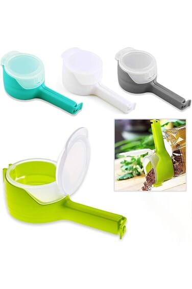 ALMEKAQUZ 4PCS Food Bag Clip With Dump Port, Plastic Lid Sealing Clip for Kitchen Storage and Organ