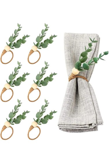 Khazna Eucalyptus Napkin Rings, Home Decor Faux Greenery Napkin Holders for Wedding, Dinner Party,