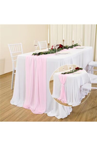 مفرش طاولة شيفون أبيض بطول 10 أقدام، مقاس 29 × 118 بوصة، مفرش طاولة شفاف لحفلات الزفاف، مفرش طاولة ريفي رومانسي