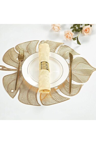 Mabbcoo Leaf Gold Placemats Vinyl Table Place Mats Set of 6, Hollow Out Modern Table Placemats Bulk
