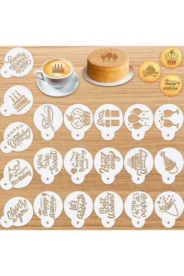 20 Pieces Birthday Cookie Stencil Templates Decoration Cookie Stencil for Birthday Coffee Cake Temp