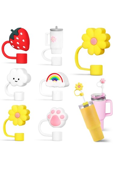 ALKNOT 6PCS Straw Cover Cap for Stanley Cup,0.4 in Diameter Cute Silicone Straw topper Cap fit Stan