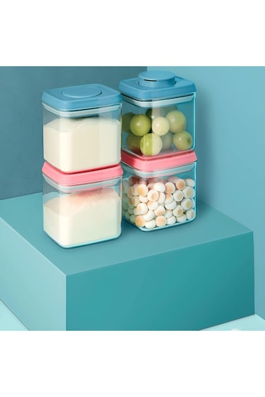 Kitty Pop Up Lid Food Storage Containers: One Touch Milk Powder Dispenser, Clear Storage Airtight f