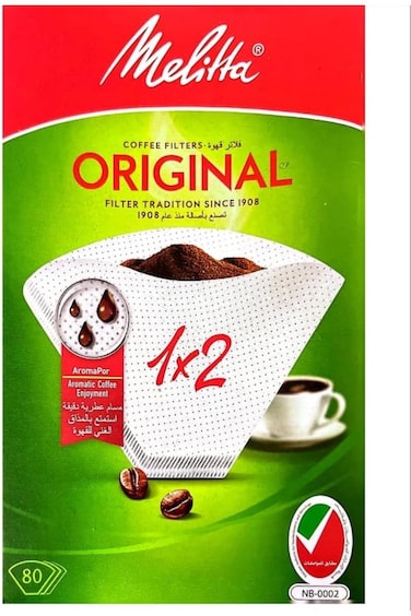 Melitta Coffee Filter 1x2 80 Coffee Filters, Original, White