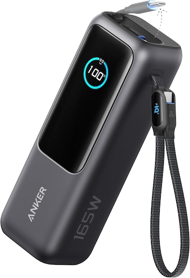 Anker Power Bank, 25,000mAh 165W Ultra-Fast Portable Charger for Dual Laptops, Fast Charging Battery Pack with Built-In and Retractable Cables, For iPhone 17/16 Series, Samsung, and More