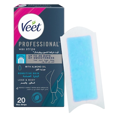 Veet Professional Hair Removal Wax Strips for Sensitive Skin Legs &amp; Body , 20 Strips