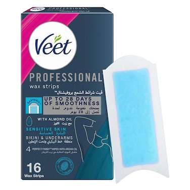 Veet Professional Hair Removal Wax Strips for Sensitive Skin Bikini &amp; Underarms,16 Strips