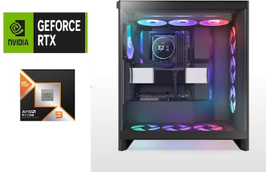 Gaming PC Ryzen 9 9950X3D AM5 CPU NZXT N9 X870E Black MOBO RTX 5090 32GB VGA 64GB DDR5 RAM 1TB NVMe Gen4 SSD NZXT Kraken Elite 360 H9 Flow RGB 1350W PSU Windows 11 Pro Black Build Powered by NZXT