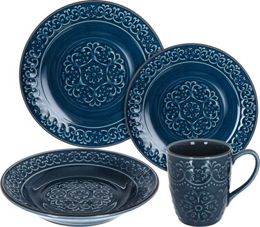 طقم سفرة بورسلان تورست، 4×"7 / 4×"8 / 4×"10 بوصة ، 0.375 مل، 16 قطعة - أزرق غامق