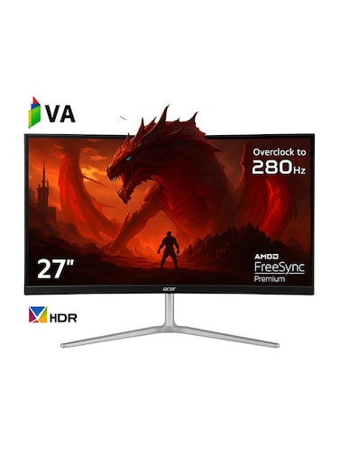 شاشة Acer EDA270 ZBMIIPX-69 – 27 بوصة منحنية، IPS، دقة Full HD، معدل تحديث 280Hz، زمن استجابة 1ms، منافذ HDMI و DisplayPort، اللون أسود