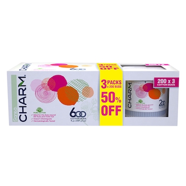 Sanita Charm Cotton Buds 200 Pieces x Pack of 3