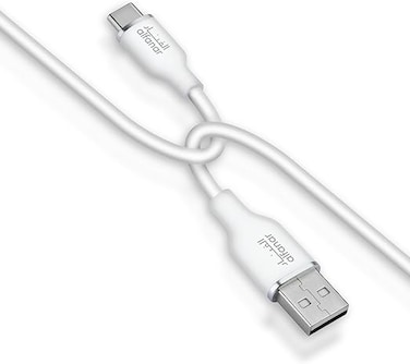 كابل شحن ونقل بيانات من ألفنار، من نوع USB-A إلى USB-C، مصنوع من السيليكون، طوله 1 متر، تياره 3 أمبير، وقدرته القصوى 15 واط، وسرعة نقل بيانات تصل إلى 480 ميجابت في الثانية.