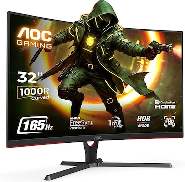 شاشة ألعاب منحنية AOC C32G3E من سلسلة G3، مقاس 31.5 بوصة، بدقة FHD وانحناء 1000R، ودقة 1920×1080، ومعدل تحديث 165 هرتز، ونسبة عرض إلى ارتفاع 16:9
