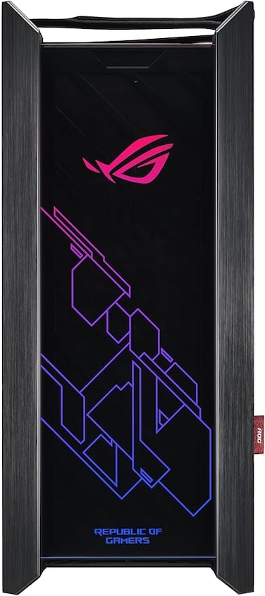علبة كمبيوتر ASUS ROG Strix Helios GX601 RGB متوسطة الحجم، تدعم لوحات أم حتى EATX، مزودة بلوحة أمامية USB 3.1، زجاج مقوى مدخن، هيكل من الألومنيوم المصقول والفولاذ، وأربعة مراوح تبريد، لون أسود