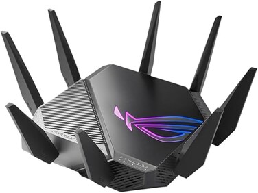 راوتر الألعاب ASUS ROG Rapture GT-AXE11000 ثلاثي النطاق بتقنية WiFi 6E قابل للتوسيع، بديل لراوترات 4G و5G، نطاق 6 جيجاهرتز، منفذ 2.5 جيجاهرتز، تسريع ألعاب ثلاثي المستويات، دمج VPN