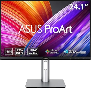 شاشة ASUS ProArt Display PA248CRV الاحترافية – 24.1 بوصة، IPS، نسبة العرض إلى الارتفاع 16:10، دقة WUXGA (1920 × 1200)، HDR-10، منفذ USB-C للشحن السريع بقدرة 96 واط، VESA MediaSync، حامل مريح