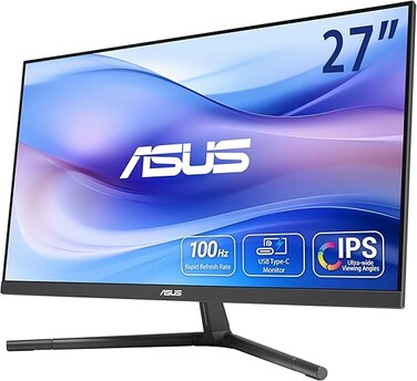 شاشة ASUS مقاس 27 بوصة بدقة 1080 بكسل للعناية بالعين (VU279CFE-B) - دقة Full HD، تقنية IPS، معدل تحديث 100 هرتز، تقنية Adaptive-Sync، منفذ USB-C، مستشعر إضاءة محيطة