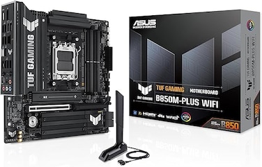لوحة أم ASUS TUF Gaming B850M-Plus WiFi AMD B850 AM5 DDR5 8000 DP HDMI 3x M.2 USB3.2 Gen 2x2 WiFi 6E + BT AURA RGB 2.5Gbit LAN mATX 14+2+1 مراحل طاقة، منفذ M.2 من الجيل الخامس