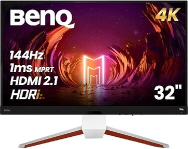 BenQ MOBIUZ EX3210U Gaming Monitor With 2.1 Audio &amp; subwoofer, HDMI 2.1 (32 inch, 4k UHD, IPS, 2160P, 144 Hz 1ms HDR 600, FreeSync Pro, Noise Cancellation, Remote Control) Metallic Grey