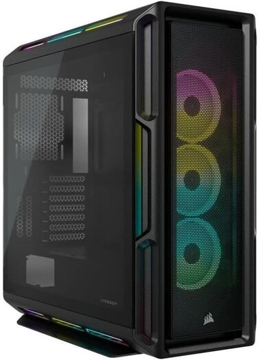علبة كمبيوتر Corsair ICU 5000T RGB متوسطة الحجم بتصميم ATX - مزودة بـ 208 مصباح LED RGB قابل للتحكم بشكل فردي - تتسع لمبردات متعددة بحجم 360 مم - سهولة إدارة الكابلات - تتضمن 3 مراوح Corsair LL120 RGB