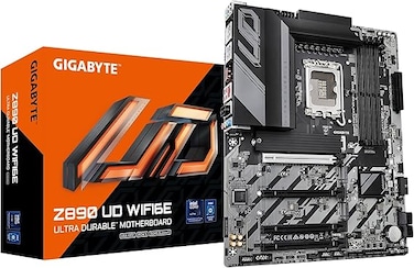 لوحة أم جيجابايت Z890 UD WIFI6E - تدعم معالجات Intel Core Ultra (السلسلة 2)، ووحدة تنظيم جهد (VRM) ذات 12+1+2 مرحلة، وذاكرة DDR5 بتردد يصل إلى 8800 ميجاهرتز (مع كسر السرعة)، ومنفذ PCIe 5.0 واحد + منفذ