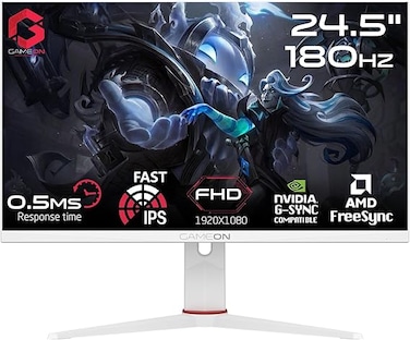 شاشة ألعاب GAMEON Artic Pro-Series مقاس 24 بوصة بتقنية IPS - دقة FHD 1080p، معدل تحديث 180 هرتز، زمن استجابة 0.5 مللي ثانية، منفذ HDMI 2.1PS5، تجربة لعب سلسة على أجهزة الألعاب المنزلية