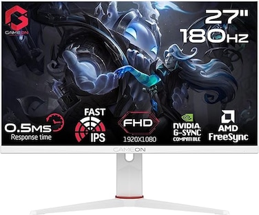 شاشة ألعاب GAMEON Artic Pro-Series مقاس 27 بوصة بتقنية IPS - دقة FHD 1080p، معدل تحديث 180 هرتز، زمن استجابة 0.5 مللي ثانية، منفذ HDMI، دعم Sync وG-Syncألعاب الكمبيوتر وGOA27FHD180IP