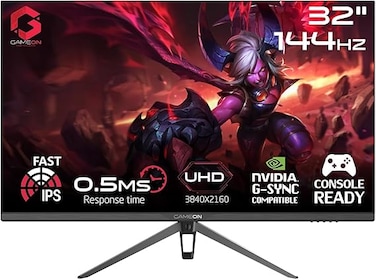 GAMEON 32&rdquo; Fast IPS Gaming Monitor &ndash; UHD 4K 3840x2160, 144Hz OD, 0.5ms MPRT MPRT, HDR Ready, HDMI 2.1 Port, FreeSync G-Sync Compatible, VESA Mount And Tilt, Metal Stand, GOP32UHD144IPS - Black