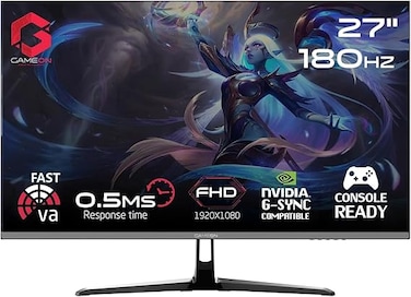 شاشة ألعاب GAMEON Pro-Series مقاس 27 بوصة بتقنية VA سريعة الاستجابة - دقة FHD 1920x1080، معدل تحديث 180 هرتز، زمن استجابة 0.5 مللي ثانية MPRT، منفذ HDMI 2.0تقنية Adaptive Sync وG-Sync