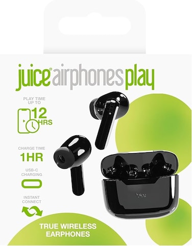 Juice Airphones Play Wireless Earbuds, Black