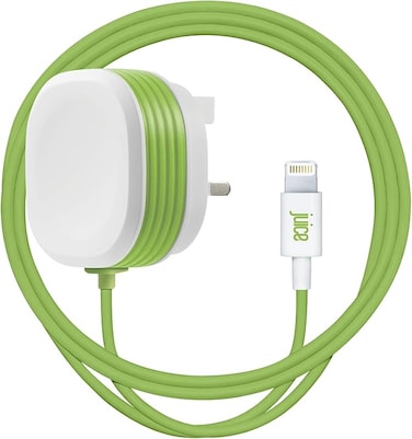 Juice 20 Watt PD Charger With 1.5m integRated Lightning Cable, Apple Lightning Mains Charger, Fast Charge, Apple MFI Certified, Compact Design With Sure Grip Technology- White Green