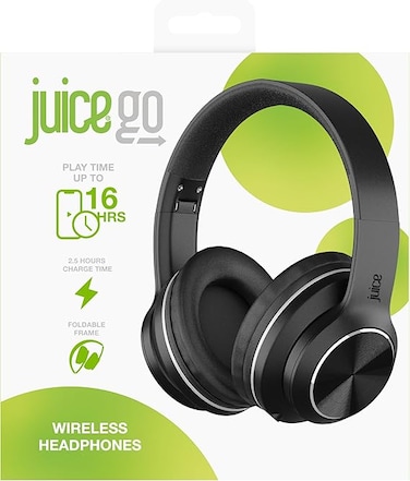 Juice Cans Go Wireless Headphones &ndash; Bluetooth Over Ear Headphones With 16H PlayTime, Foldable Design, On-Ear Controls, AUX Cable For Wired Use &ndash; Black