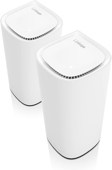 نظام Linksys Velop Pro WiFi 6E Mesh MX6202-KE ثلاثي النطاق - شبكة لاسلكية معرفية بسرعة 5.4 جيجابت في الثانية وتردد 6 جيجاهرتز - تغطية منزلية تصل إلى 550 مترًا مربعًا و200 جهاز - عبوة من قطعتين