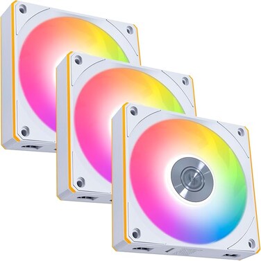 مراوح ليان لي UNI CL120 ARGB 120mm PWM - عبوة ثلاثية - إشارة لاسلكية 2.4 جيجاهرتز RGB وتحكم في مراوح علبة الكمبيوتر - توصيل متسلسل - منطقتان إضاءة - FDB - وحدة تحكم مرفقة ومطلوبة - أبيض (12CL1W3W)