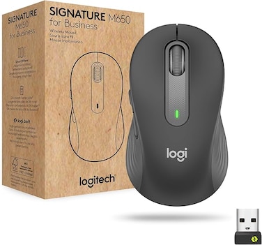 ماوس لاسلكي Logitech Signature M650 للأعمال، مناسب للأيدي الصغيرة والمتوسطة، مزود بتقنية Logi Bolt، وبلوتوث، وعجلة SmartWheel - رمادي