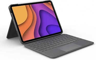 جراب لوحة مفاتيح Logitech Folio Touch لجهاز iPad مع لوحة تتبع وموصل ذكي لجهاز iPad Air مقاس 11 بوصة (M2)، وiPad Air (الجيل الرابع والخامس)، ولوحة مفاتيح Ara Qwerty - لون جرافيت